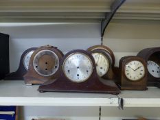 Quantity of mantel clock cases some with mechanisms, examples include Mappin & Webb,