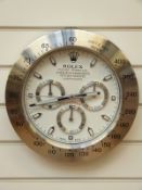 Rolex advertising wall clock with polished steel case,