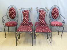 Six (2+4) upholstered wrought iron style chairs