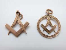 Two 9ct rose gold Masonic fobs, 4.