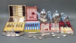 A quantity of silver plated ware including boxed sets of cutlery,