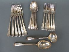 A quantity of silver plated cutlery comprising six table forks, six dessert forks,
