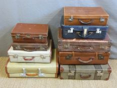 Nine various leather and other vintage suitcases,