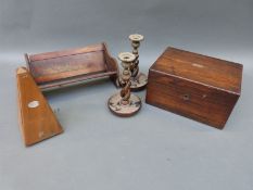 Rosewood workbox and sewing threads, book trough,