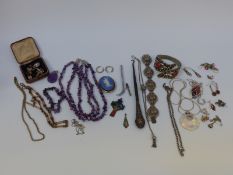 A collection of silver jewellery to include pendants, earrings, Victorian gilt watch chain,