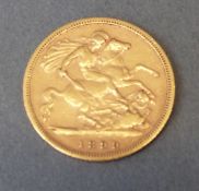 An 1899 gold half sovereign with Melbourne Mint mark