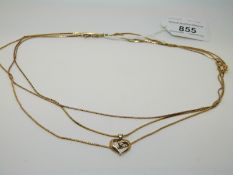 Three 9ct gold chains/ necklaces and a heart pendant, 9.