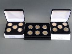 United States of America proof coin sets comprising gold plated 2009, 2010 and 2011 quarter dollars,