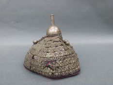 Turkoman / Afghan /Northwest frontier 19thC traditional white metal girl's wedding hat with tapered