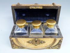 A 19thC gilt metal-mounted travelling scent bottle set mounted with a cameo,