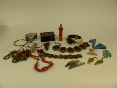 A collection of earrings to include moonstone, pearl and agate, together with a bangle,