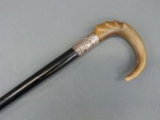 An Edwardian hallmarked silver and rhinoceros horn walking stick