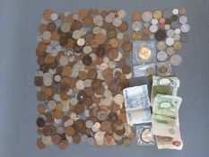 A collection of UK coinage Victorian onwards and a few bank notes, includes early decimal,