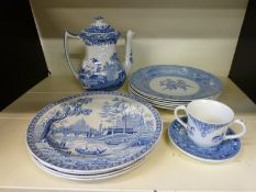 Spode Italian pattern teapot and a collection of Spode blue and white plates etc