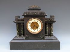 French 19thC two-train slate mantel clock,