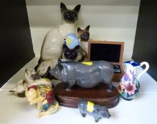 Beswick and Royal Doulton cat and pig figures, Old Tupton china,