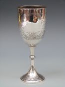 A Victorian hallmarked silver goblet, B'ham 1883 maker's mark rubbed but probably George Unite,