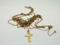 Five gold chains/ necklaces and a 9ct gold cross pendant, 8.