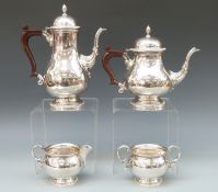 A modern hallmarked silver four piece teaset, Birmingham 1968, maker Baxter Ellis Silver Co.
