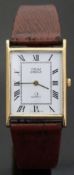 Orum 9ct gold gentleman's wristwatch with black hands and Roman numerals, white dial,