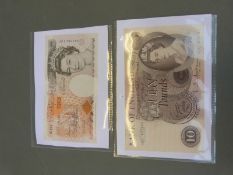 Two Bank of England £10 notes, AO1702149 Kentfield 1992 and AO1671783 Hollom 1964,