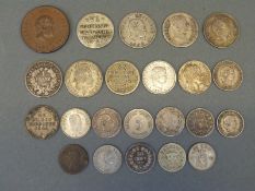 A small collection of 18thC and 19thC European coins, includes silver, Napoleon 1813 5 francs,