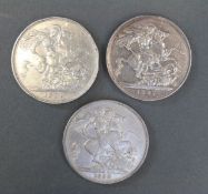 Three Queen Victoria jubilee head crowns, 1887, 1888 and 1889,