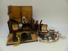 A collection of costume jewellery to include cufflinks, quartz necklace, brooches, stationery box,