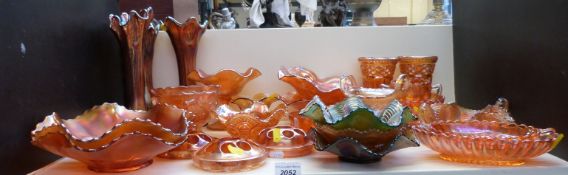 Twenty-eight pieces of mainly Carnival glass including Ruffled Chrysanthemum pattern in various