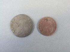 Charles II 1672 copper farthing and a William III 1699 halfpenny