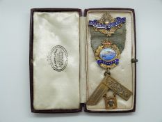 A hallmarked silver and enamel Gibraltar United Service Lodge Masonic jewel / medal in Kenning and