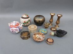 A Japanese Satsuma bowl, metal octagonal casket, Chinese ginger jar,