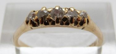An 18ct gold Victorian ring set with a five old cut diamonds, size P, 2.