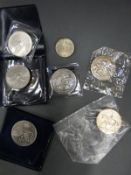 Eight various £5 commemorative crowns together with Isle of Man crown,