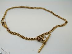 A double ended 9ct gold watch chain with T bar, 28.