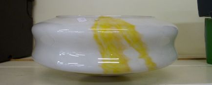 A plafonnier in milk glass with yellow mix 30cm diameter