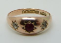 A 9ct gold ring set with paste, 2.