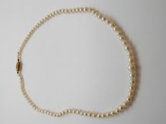 A single strand of cultured pearls with a 9ct gold clasp