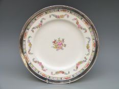 An American white metal mounted Mintons porcelain dinner plate impressed Sherve & Co,