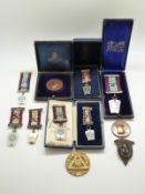 A collection of hallmarked silver and other Masonic jewels / medals, some cased, includes ivory,