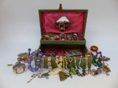 A jewellery box containing a collection of costume jewellery including 9ct gold Victorian picture