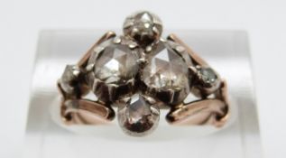 A Georgian / Victorian rose gold ring set with six rose cut foiled diamonds, size I, 5.