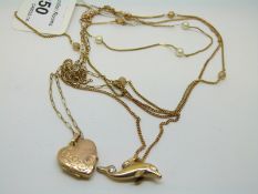 A 9ct gold chain and 9ct gold dolphin pendant,