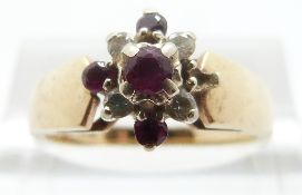 A 9ct gold ring set with rubies and diamonds, size N, 3.