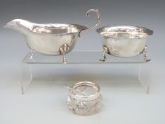 An Adie Brothers hallmarked silver sauce boat, Birmingham 1938, silver sugar bowl,