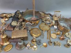 A quantity of brassware including horse brasses, jam pots,