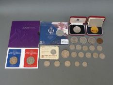 A collection of modern crowns etc together with an 1896 Morgan dollar in mount,