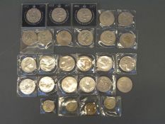 A collection of modern crowns with two European Championship football £2 coins,