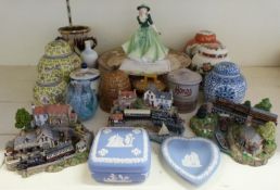 Chinese ginger jars, honey pots, Danbury Mint railway models, plated tazza,