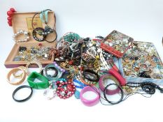 A collection of costume jewellery to include beaded necklaces, French jet, earrings, rings,